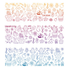 Vector pattern for backgrounds. Cute gardening. Icons for banners.