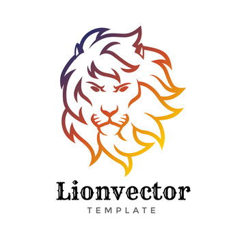 Lion shield logo design template. Lion head logo. Element for the brand identity, vector illustration.