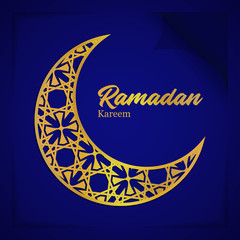 Vector Illustration Greeting Card Ramadan Kareem With Crescent Ornament. Realistic Style Banner. Paper Fold Illustration