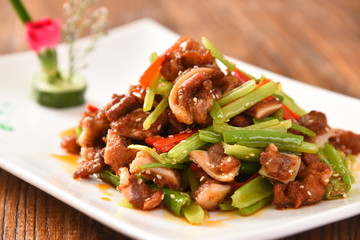 spicy salad with meat and vegetables