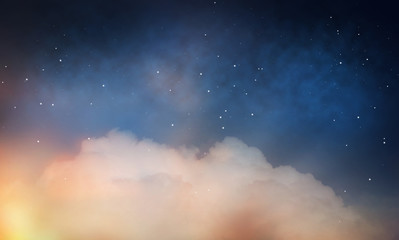 skyscape, nighttime and astronomy concept - starry night sky with clouds