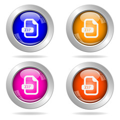 Set of round color buttons. Zip file icon