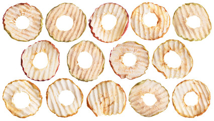Apple chips isolated on white background.