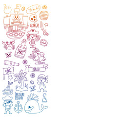 Vector pattern with pirate icons. Adventure, birthday party.