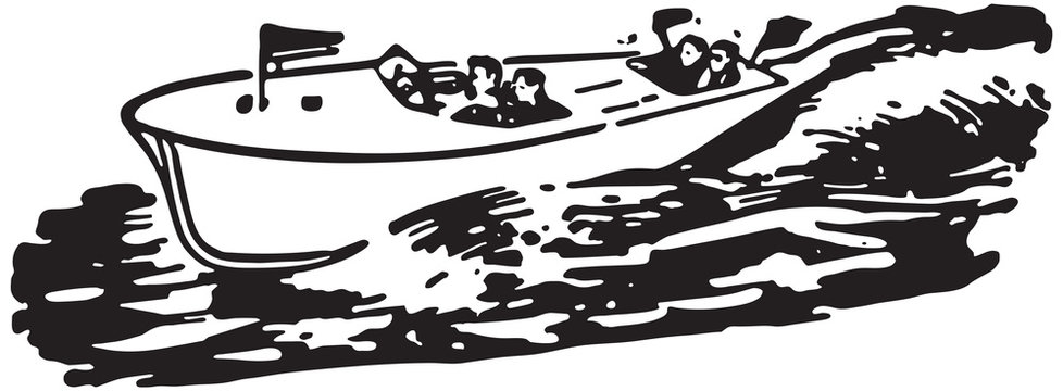 black and white boat on water clip art preview