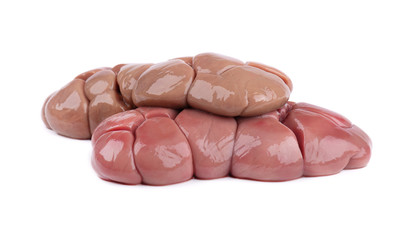 Beef kidney raw isolated on white background. Close Up. Cow kidney isolated.