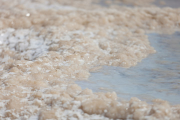 Fototapeta na wymiar Dead Sea salt stones and crystals at the Dead Sea. Macro photo. Israel