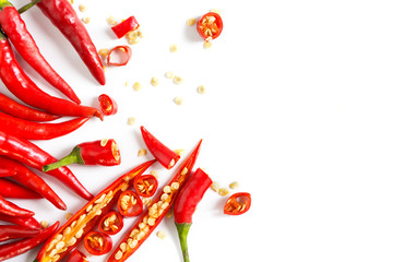 Chili with sliced ​​on a white background, fresh food ingredient concept - image