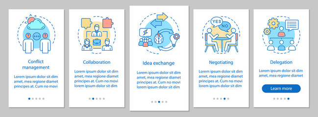Obraz premium Management skills and qualities onboarding mobile app page screen vector template