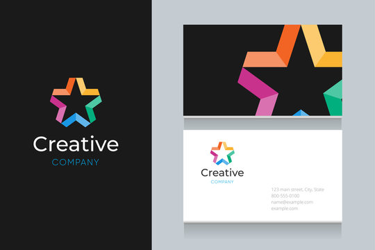 star logo with business card template. 