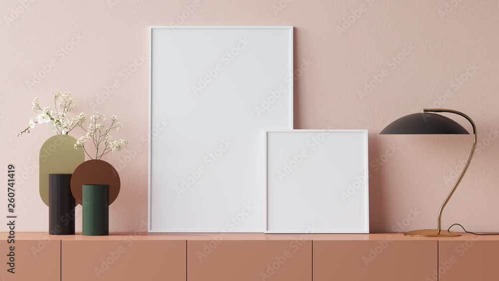 Wall mural empty posters in interior 3d render