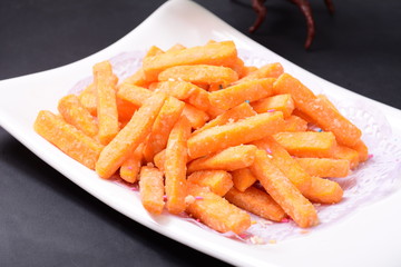 french fries with ketchup on plate