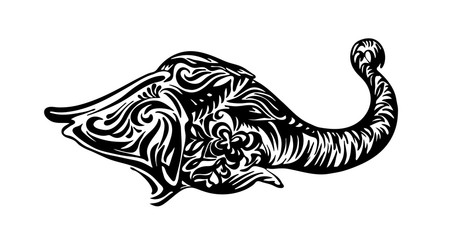 Decorative hand drawn elephant head. Vector black ink drawing isolated on white background. Graphic animal illustration