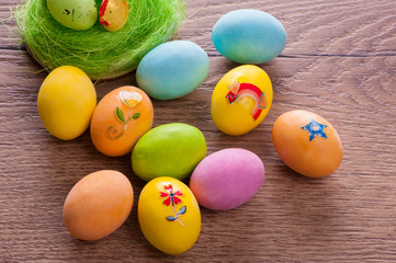 Easter eggs on wooden background