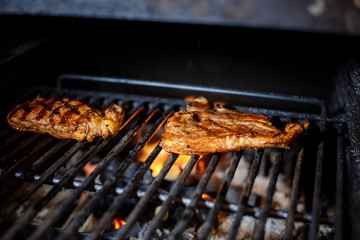 Beef Steak On Grill With Rosemary Pepper And Salt