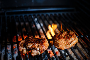 Beef Steak On Grill With Rosemary Pepper And Salt