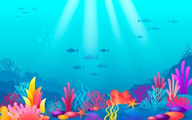 Obraz na płótnie Canvas Ocean bottom with color corals reef 