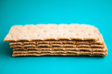 Crisp bread on the turquois background