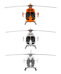 three helicopters front view isolated on white