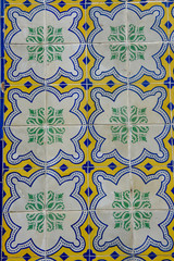 Detail of the traditional Portuguese colonial tiles from facade of old house in Sao Luis, Brazil