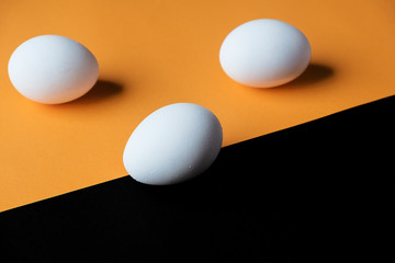 Natural eggs on the colorful background. Easter concept