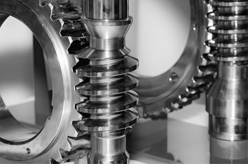 Industrial gear and circular gear, cogwheel. Black and white toned