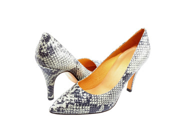 Snakeskin high heels shoes.