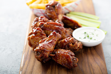 Barbeque chicken wings with celery and ranch