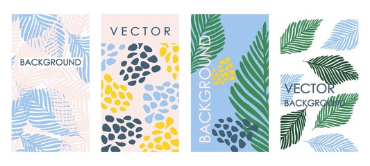 Trendy tropical leaves invitations and card template design. © smth.design