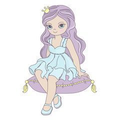 PRINCESS Fairy Tale Beautiful Girl Cartoon Illustration for Print Fabric and Decoration