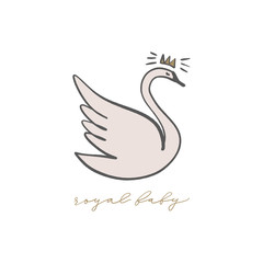 Swan lake. Lettering calligraphy. Girl princess, greeting card poster and postcard, vector image
