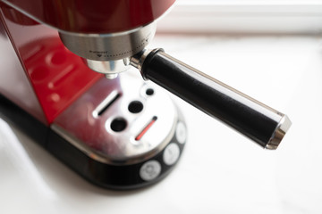 Home professional coffee machine with espresso cup. coffee machine espresso kitchen cup hot italian white concept