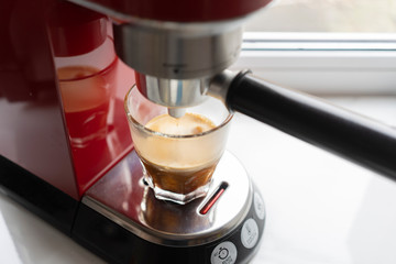 Home professional coffee machine with espresso cup. coffee machine espresso kitchen cup hot italian white concept
