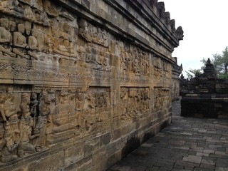 Buddhism Designed Wall at Borobudur Temple in Indonesia