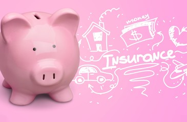 Pink piggy bank on  background