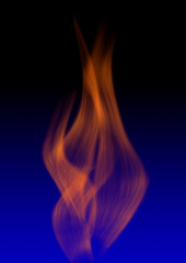 Blazing flame of burning fire over black background.
