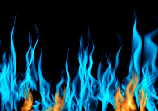 Gas flame of burning fire over black background.