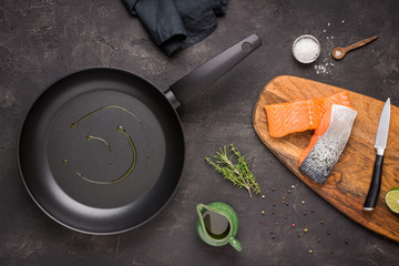Fresh Raw Salmon Fish Preparation with Cooking Ingredients