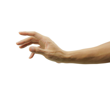 A man hand gesturing or showing something isolated on white background. Carefully cut out by pen tool and insert clipping path.