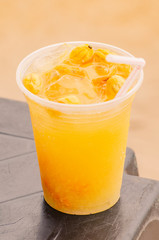 Alcohol drink with Spondias fruit typical of Brazil called Caipirinha de Seriguela. Drink of Brazilian Northeast.
