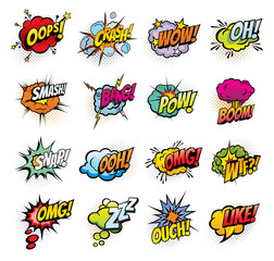 Naklejka premium Comic book sound blast bubbles cartoon icons