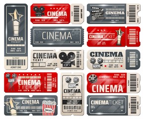 Movie theater, cinema retro vintage tickets