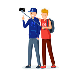 Teenagers taking photo, selfie vector illustration