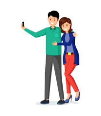 Husband and wife taking selfie vector illustration