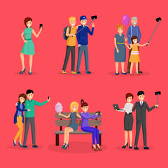 Cheerful people taking photos illustration set