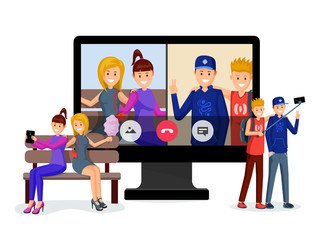 Friends video conversation vector illustration