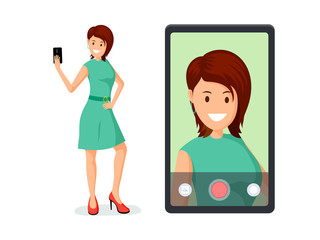 Young woman taking selfie vector illustration