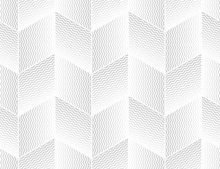 The geometric pattern with wavy lines. Seamless vector background. White and grey texture. Simple lattice graphic design.