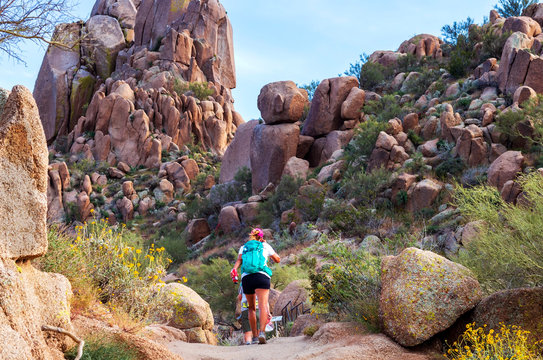 Hikers On Pinnacle Peak Trail In North Scottsdale, AZ.