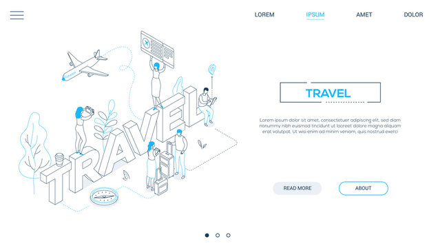 Travel concept - line design style isometric web banner